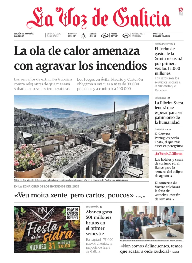 Portada de La Voz de Galicia (A Mariña)