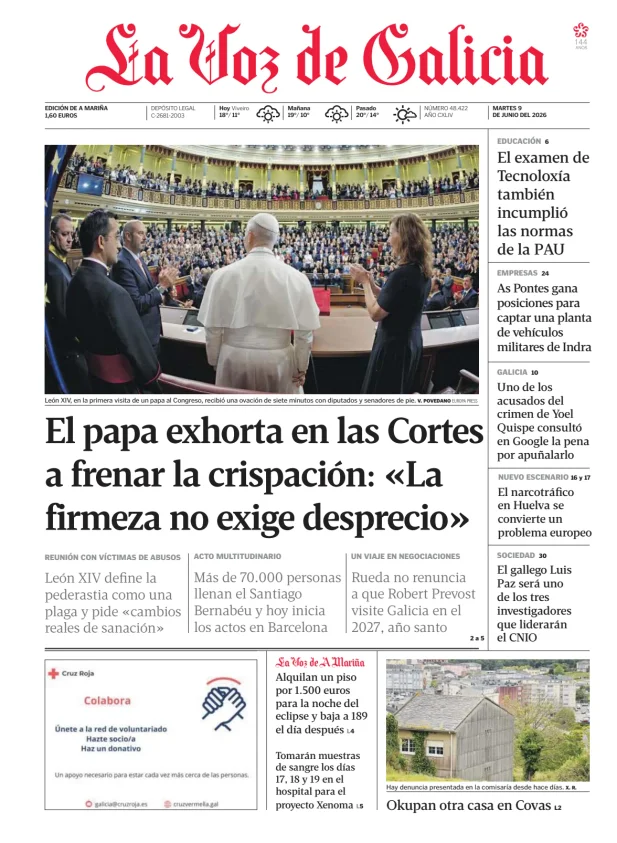 Portada de La Voz de Galicia (A Mariña)