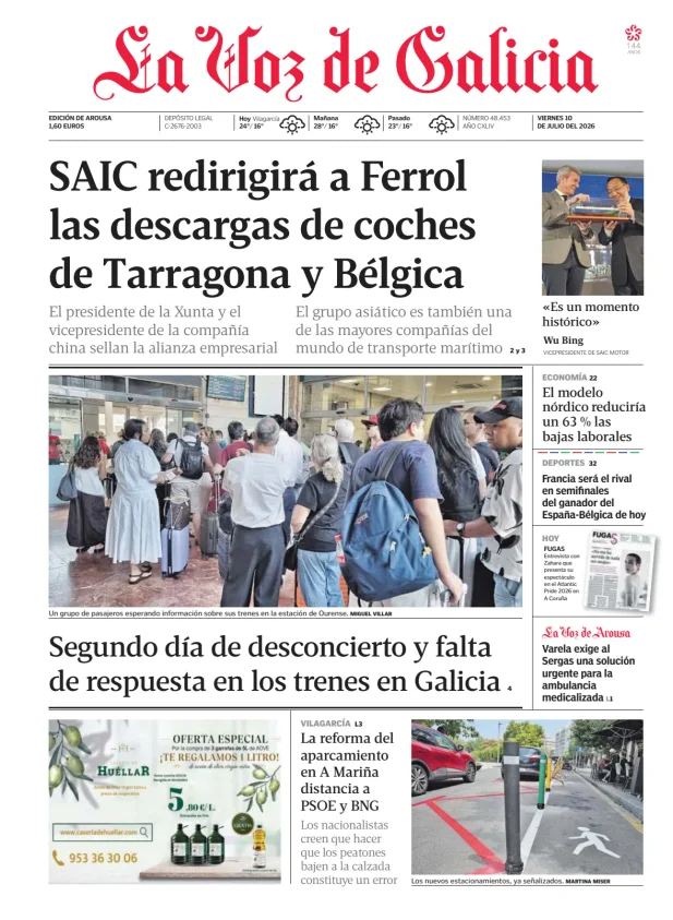 Portada de La Voz de Galicia (Arousa)