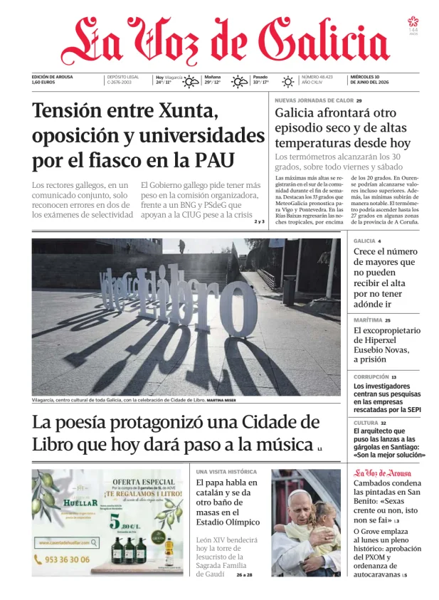 Portada de La Voz de Galicia (Arousa)