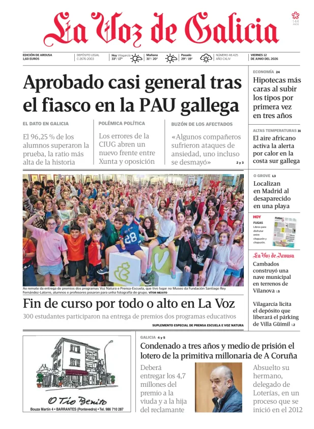 Portada de La Voz de Galicia (Arousa)