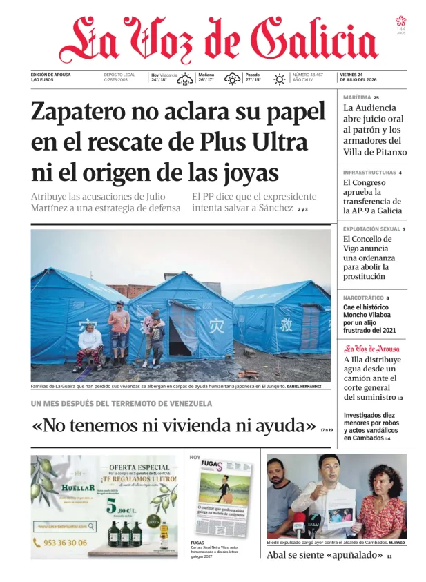 Portada de La Voz de Galicia (Arousa)