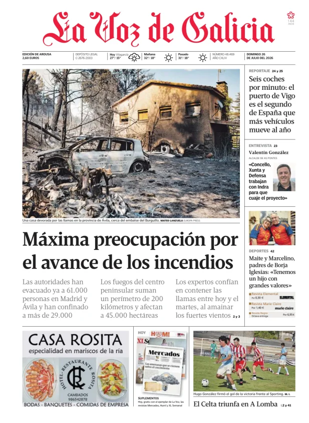 Portada de La Voz de Galicia (Arousa)