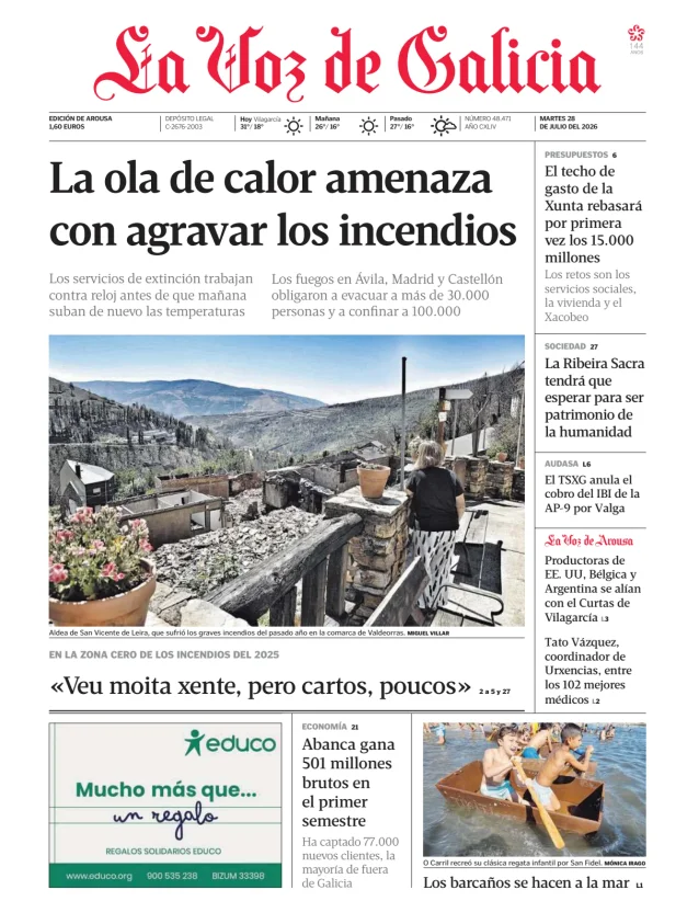 Portada de La Voz de Galicia (Arousa)