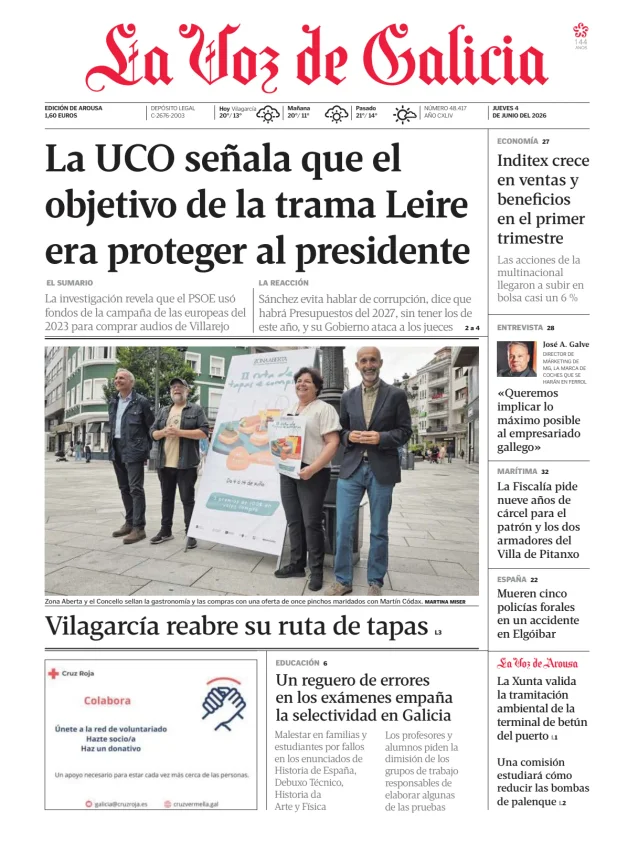 Portada de La Voz de Galicia (Arousa)