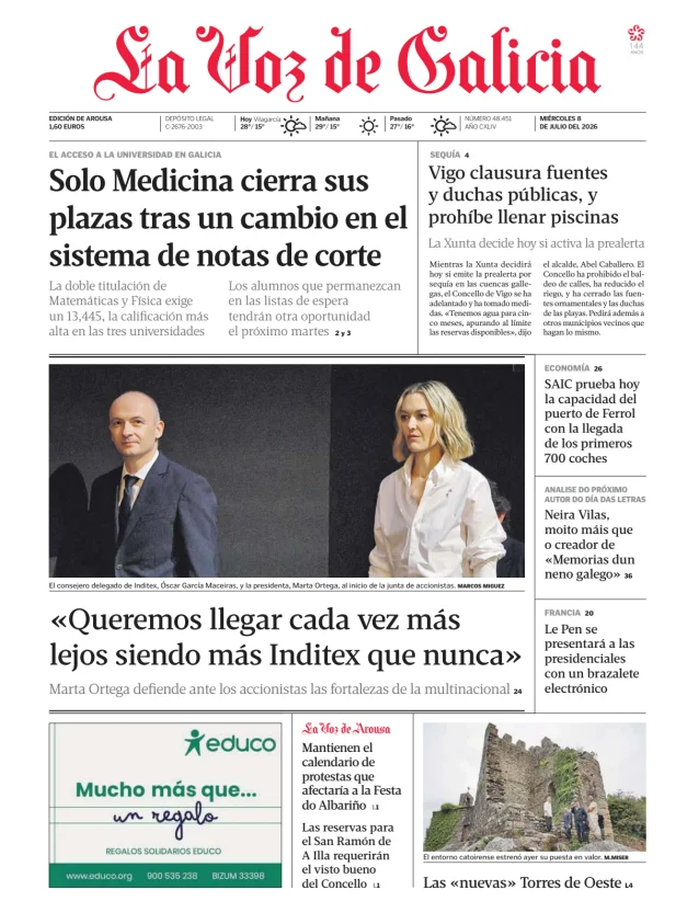 Portada de La Voz de Galicia (Arousa)