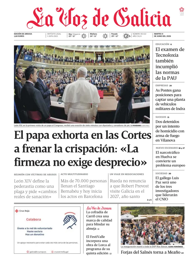 Portada de La Voz de Galicia (Arousa)