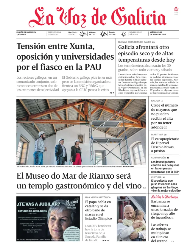 Portada de La Voz de Galicia (Barbanza)