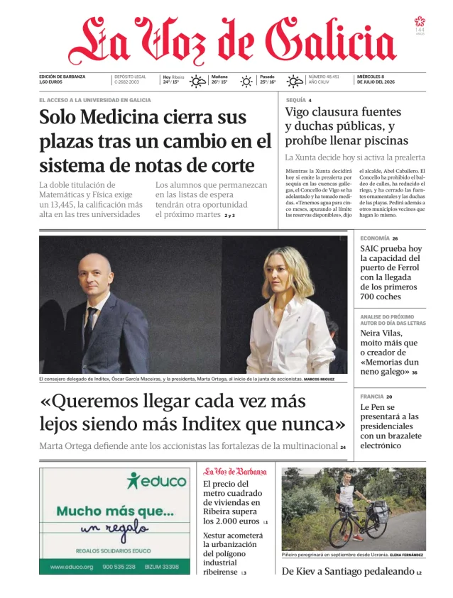 Portada de La Voz de Galicia (Barbanza)