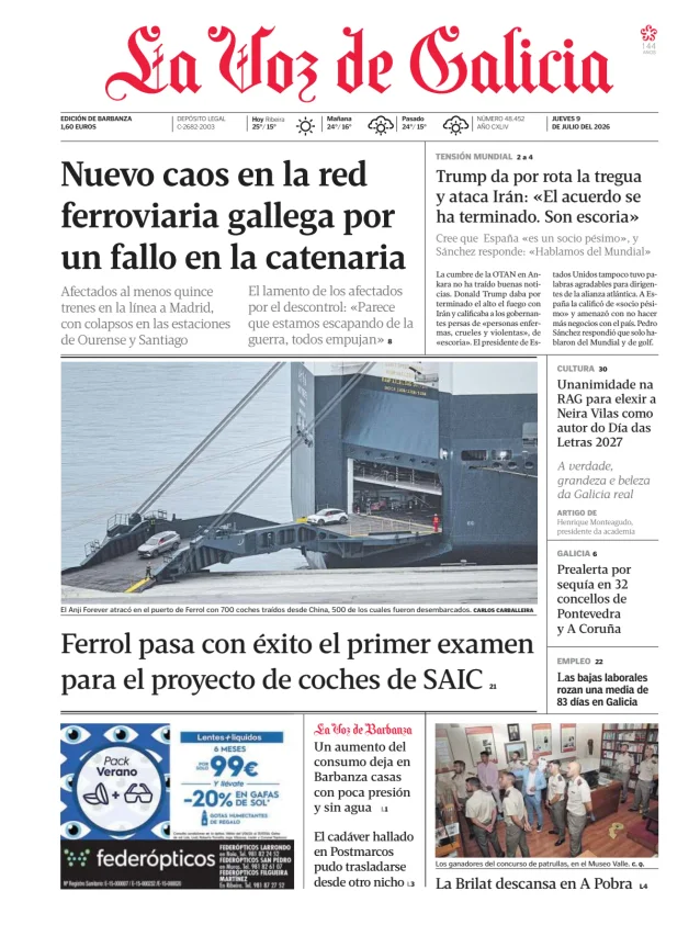 Portada de La Voz de Galicia (Barbanza)