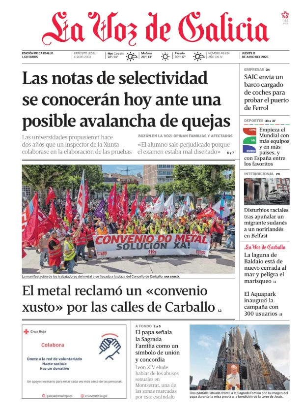 Portada de La Voz de Galicia (Carballo)
