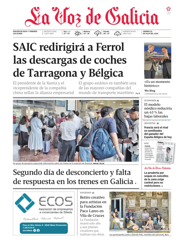 Portada de La Voz de Galicia (Deza y Tabeirós)