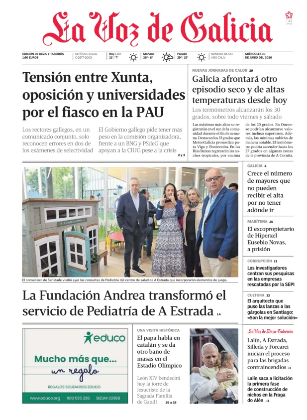 Portada de La Voz de Galicia (Deza y Tabeirós)