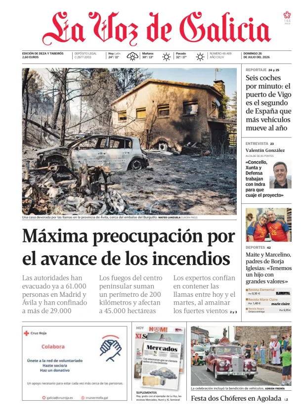Portada de La Voz de Galicia (Deza y Tabeirós)