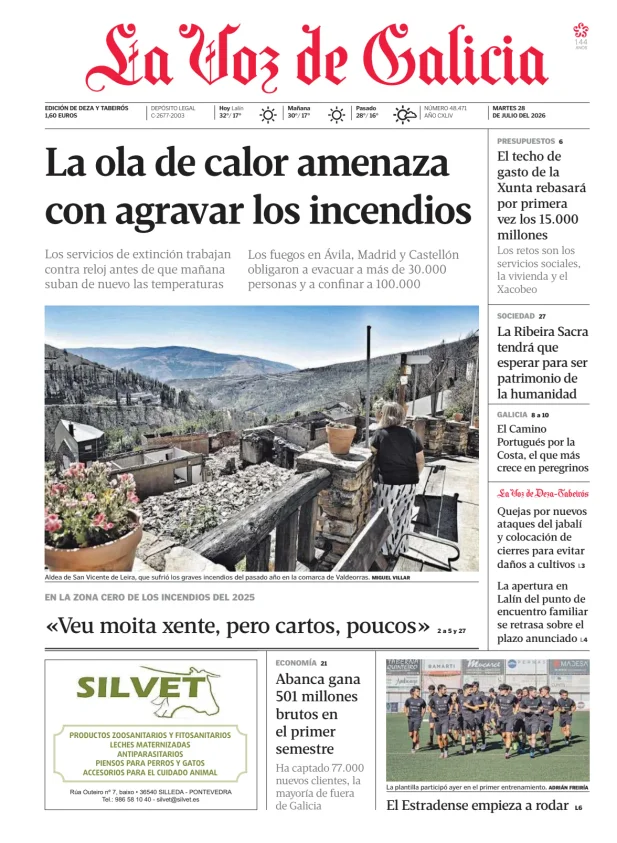 Portada de La Voz de Galicia (Deza y Tabeirós)