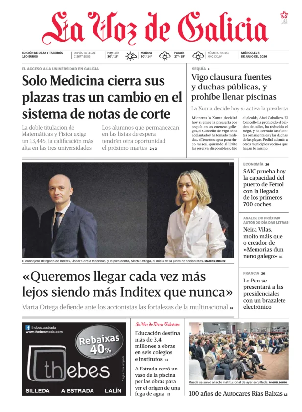 Portada de La Voz de Galicia (Deza y Tabeirós)