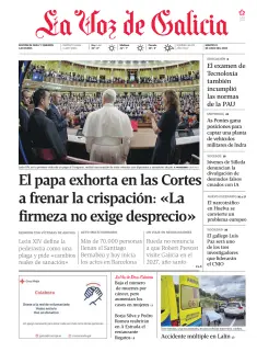 Portada de La Voz de Galicia (Deza y Tabeirós), 9 de junio de 2026