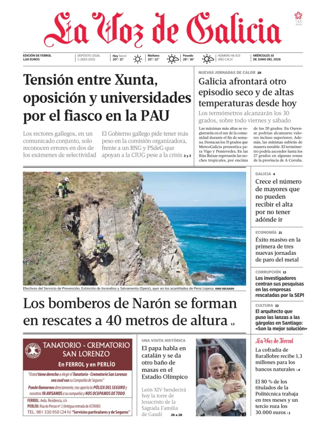 Portada de La Voz de Galicia (Ferrol)