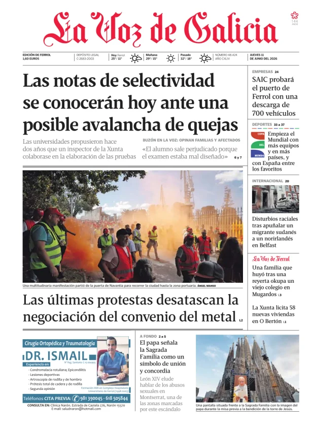 Portada de La Voz de Galicia (Ferrol)