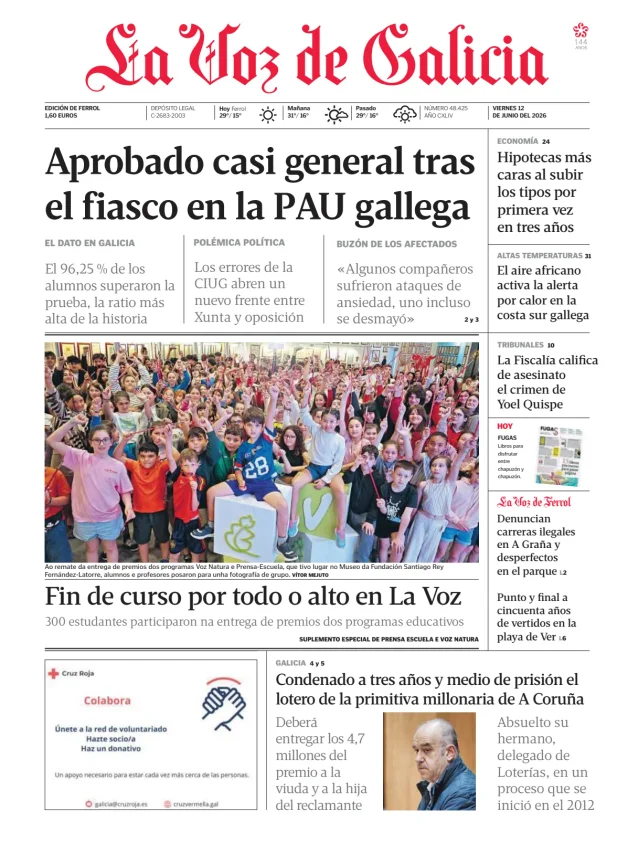 Portada de La Voz de Galicia (Ferrol)