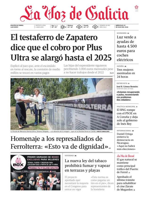 Portada de La Voz de Galicia (Ferrol)
