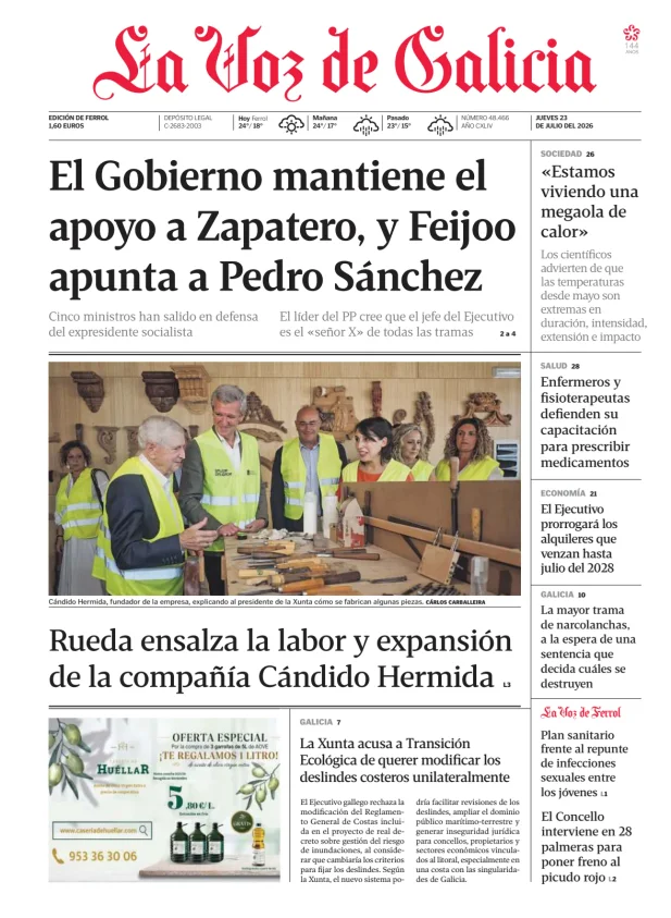 Portada de La Voz de Galicia (Ferrol)