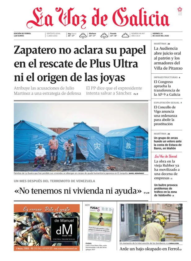 Portada de La Voz de Galicia (Ferrol)