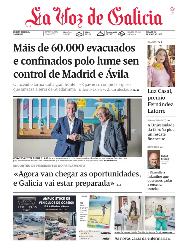 Portada de La Voz de Galicia (Ferrol)