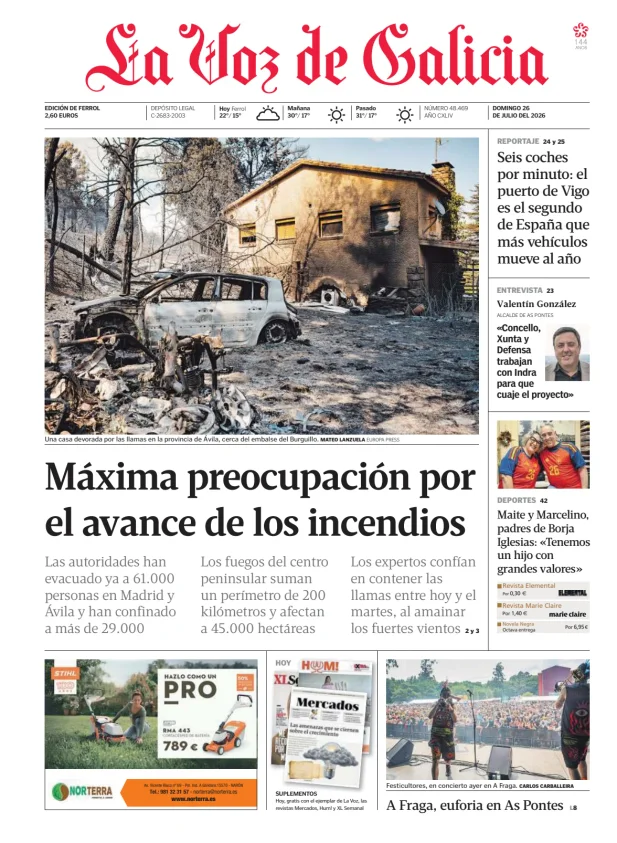 Portada de La Voz de Galicia (Ferrol)
