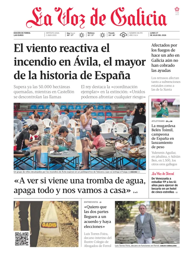 Portada de La Voz de Galicia (Ferrol)