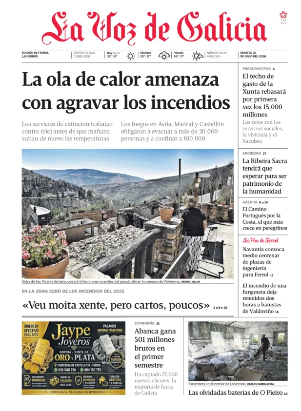 Portada de La Voz de Galicia (Ferrol)