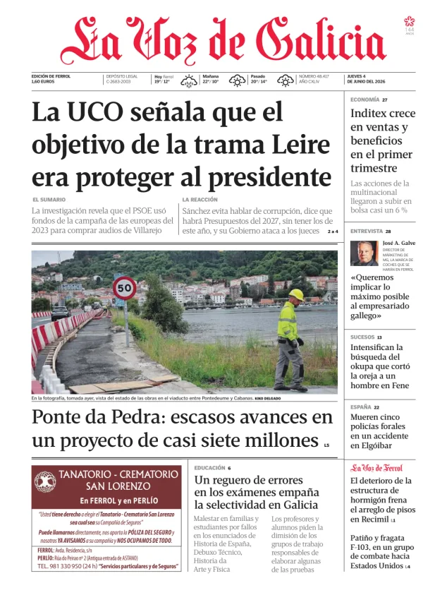 Portada de La Voz de Galicia (Ferrol)