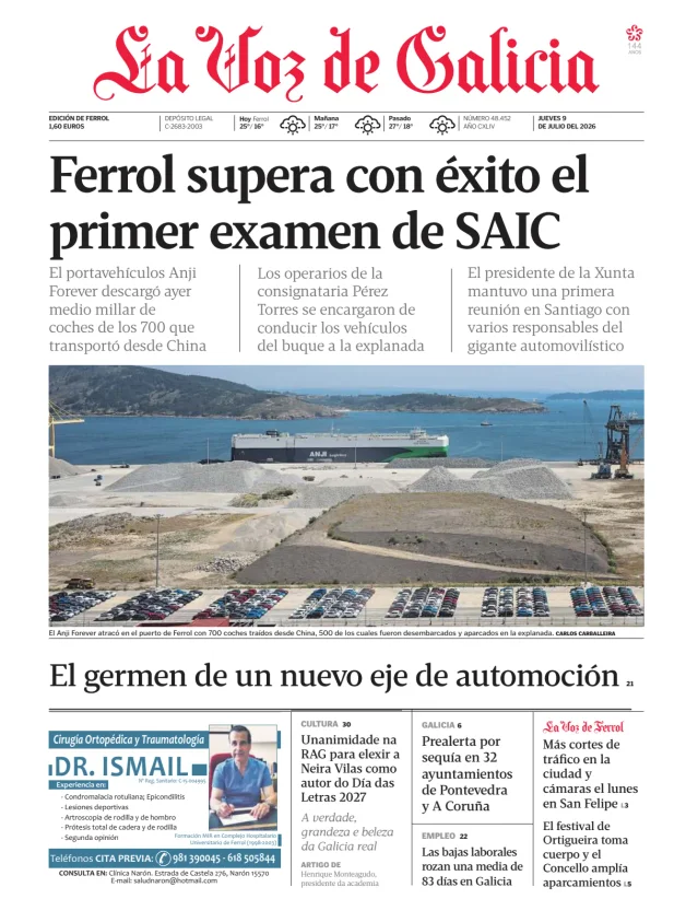 Portada de La Voz de Galicia (Ferrol)