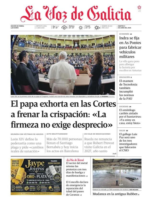 Portada de La Voz de Galicia (Ferrol)