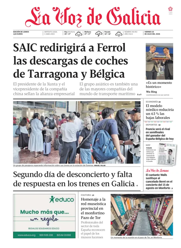 Portada de La Voz de Galicia (Lemos)