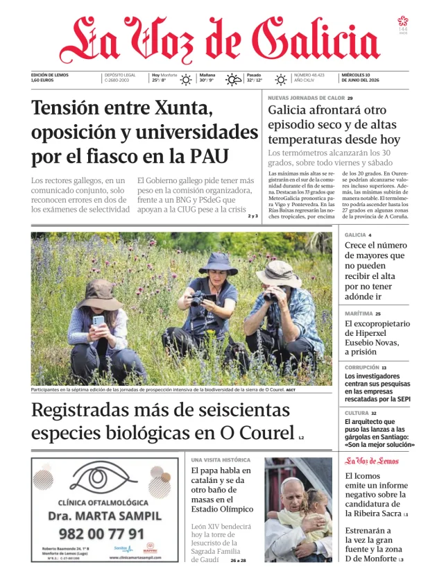 Portada de La Voz de Galicia (Lemos)