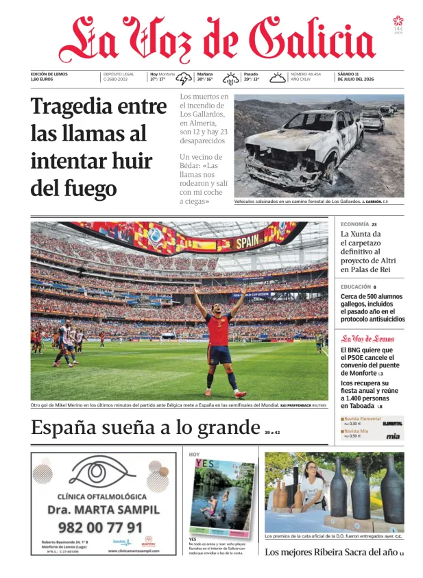 Portada de La Voz de Galicia (Lemos)