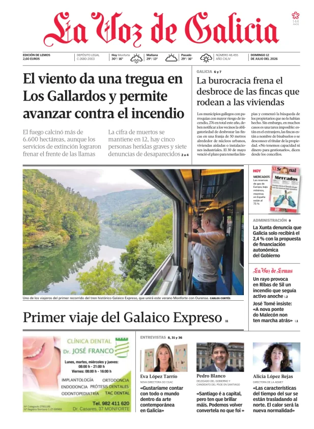 Portada de La Voz de Galicia (Lemos)