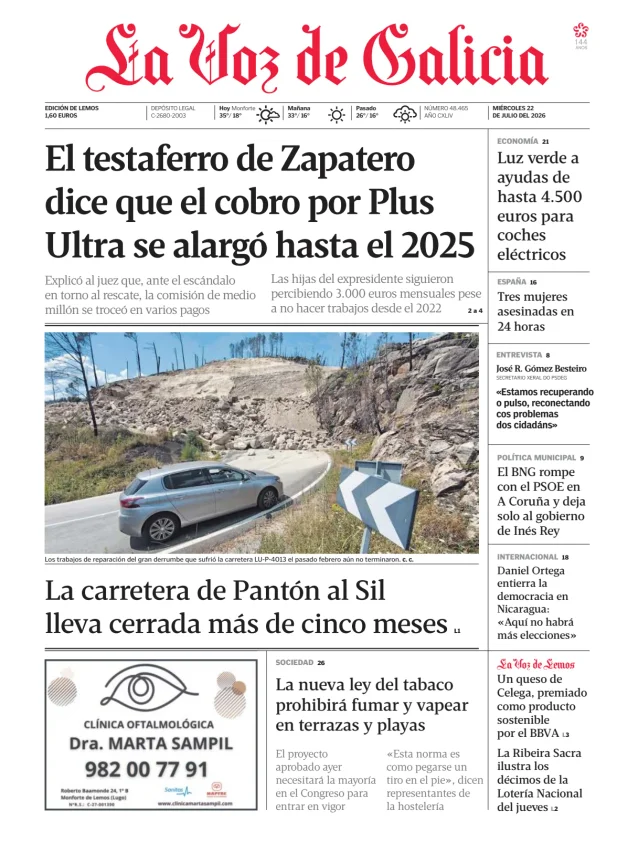 Portada de La Voz de Galicia (Lemos)