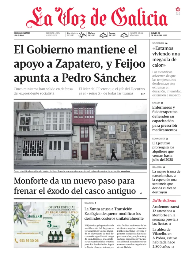 Portada de La Voz de Galicia (Lemos)