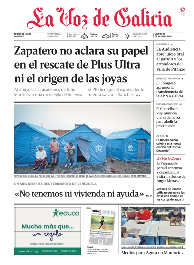 Portada de La Voz de Galicia (Lemos)