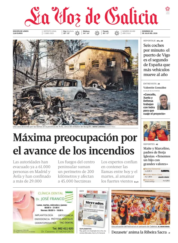 Portada de La Voz de Galicia (Lemos)