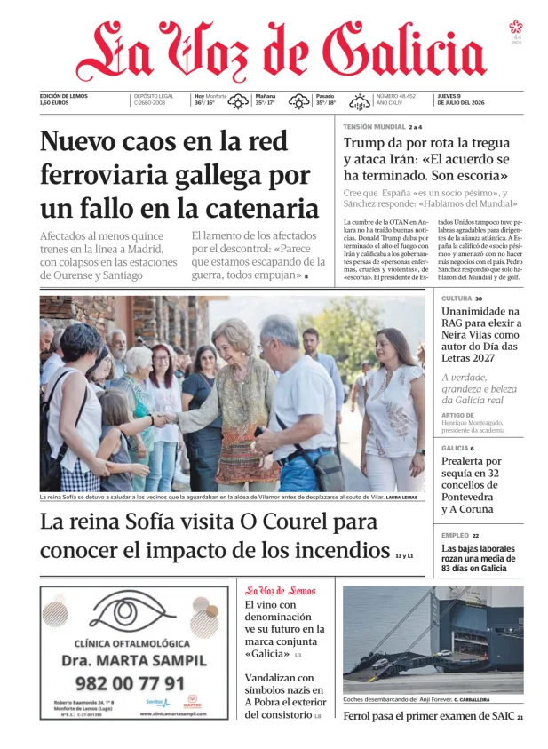 Portada de La Voz de Galicia (Lemos)