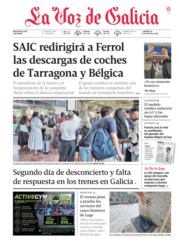 Portada de La Voz de Galicia (Lugo)