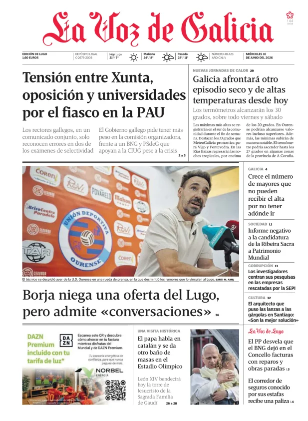 Portada de La Voz de Galicia (Lugo)