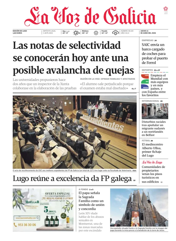 Portada de La Voz de Galicia (Lugo)