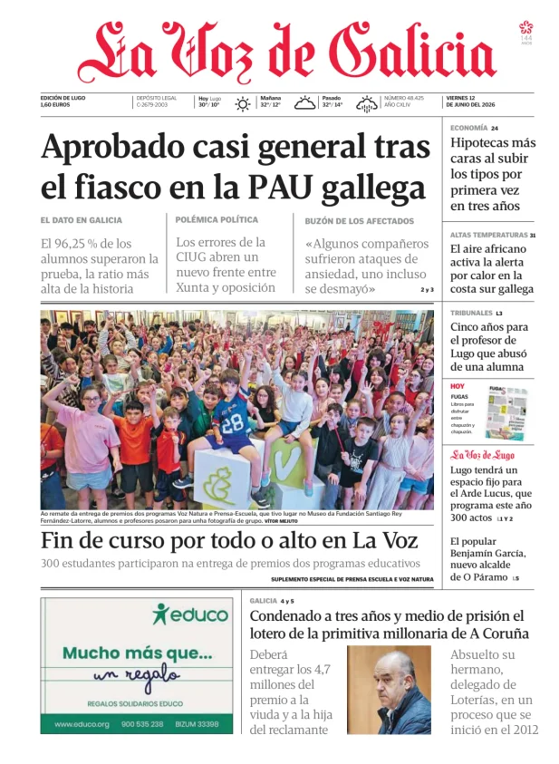 Portada de La Voz de Galicia (Lugo)
