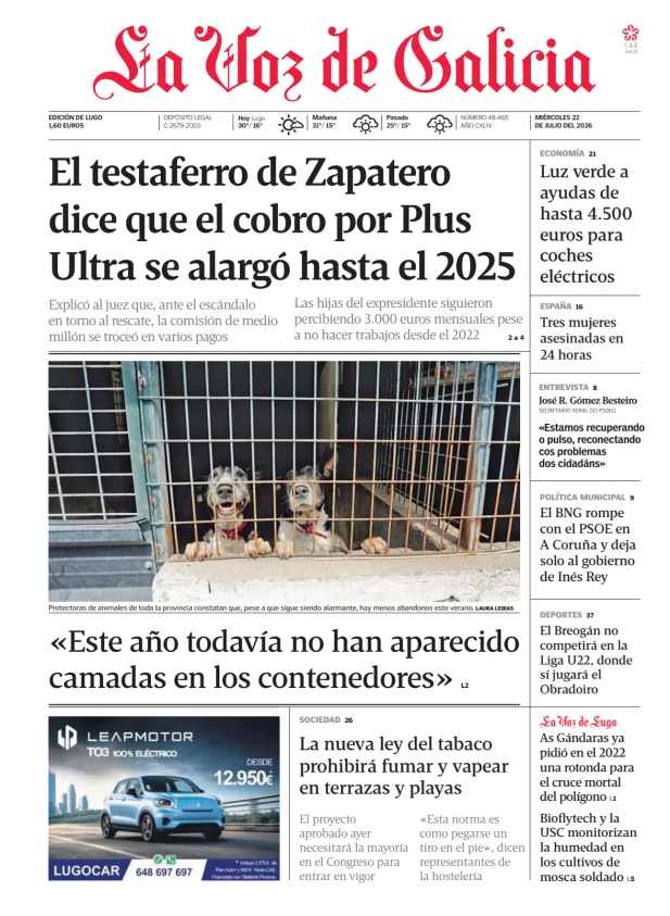 Portada de La Voz de Galicia (Lugo)