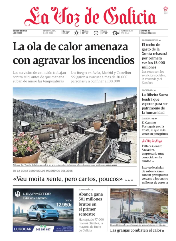 Portada de La Voz de Galicia (Lugo)