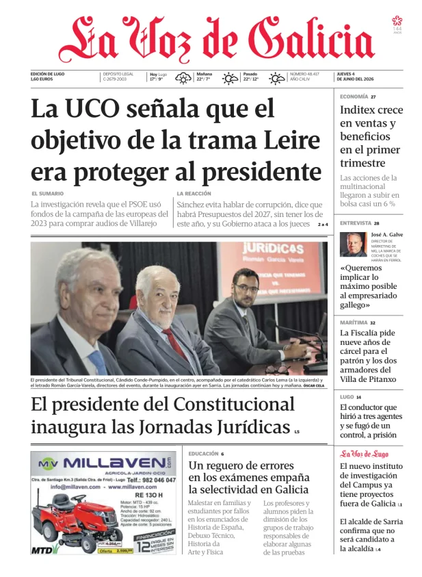 Portada de La Voz de Galicia (Lugo)